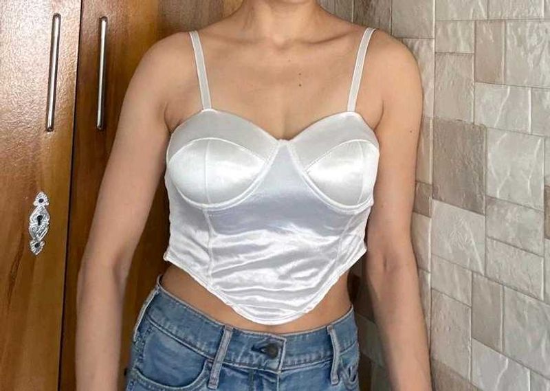 🤍 White Spaghetti Strap Tunic Crop Paded