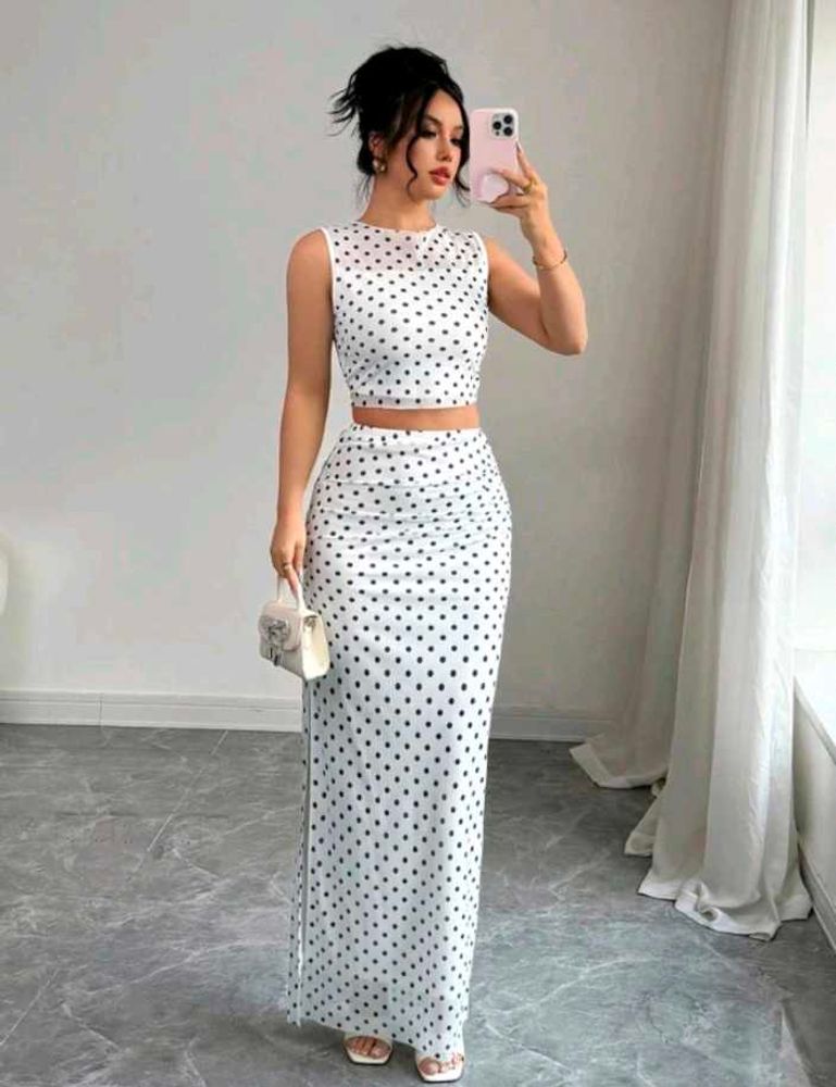 Polka Dot Crop Top &amp; Maxi Skirt Set