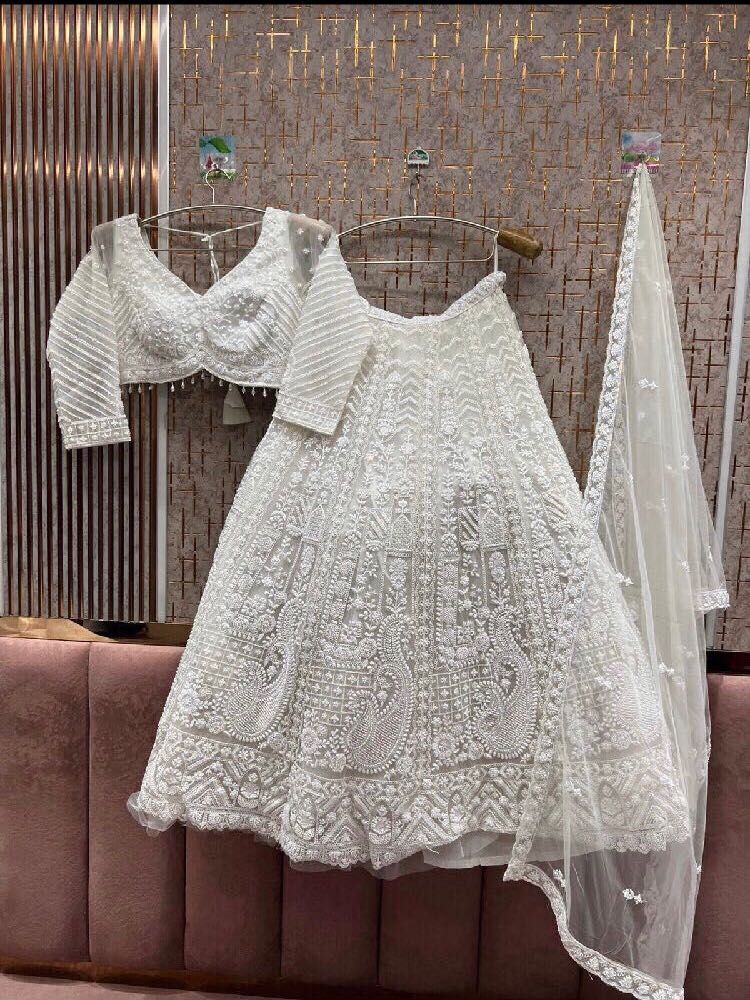 Exquisite White cut Dana Lehenga choli With Dupatt