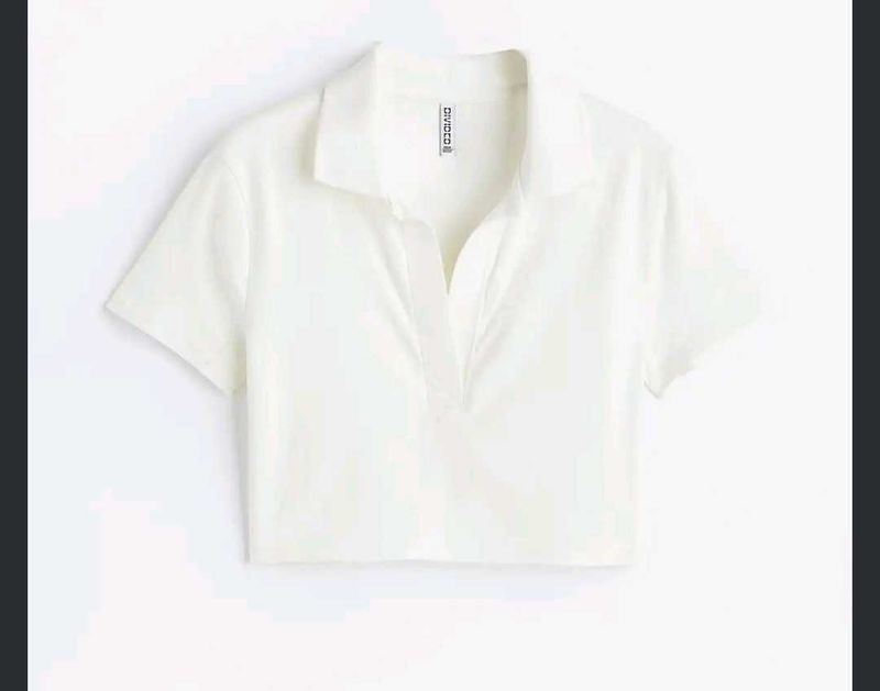 White Cropped Polo Shirt