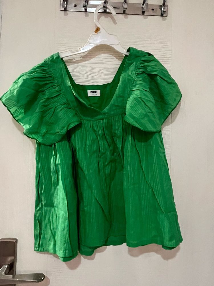 Max Green Flutter Sleeve Top