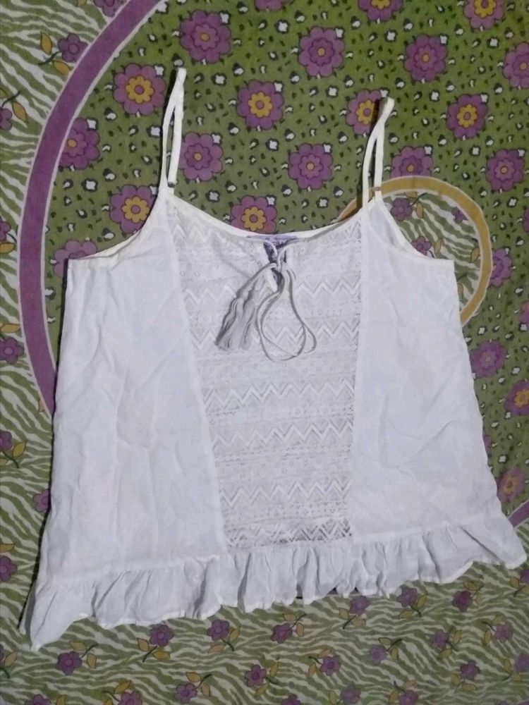 White Lace Trim Cami Top