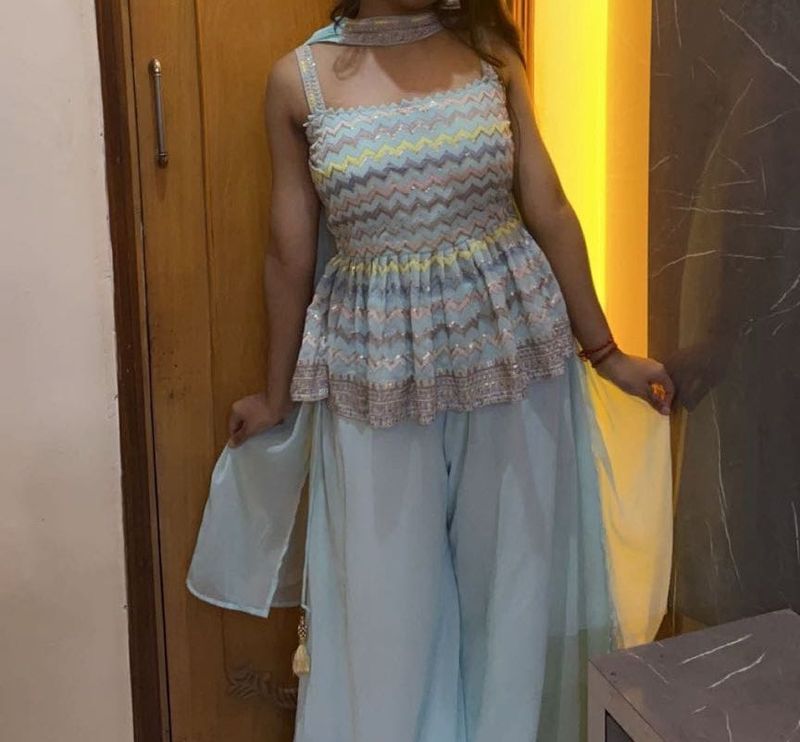 Botique stiched Light Blue Palazzo Pants
