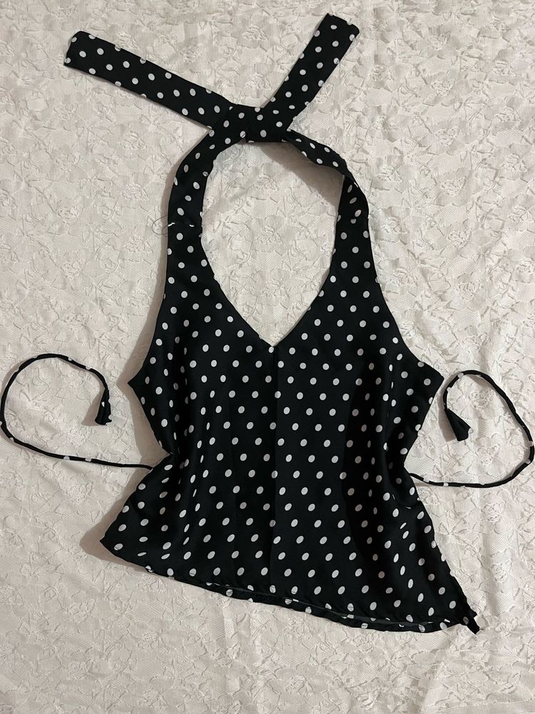 polka dot top with sheer cape combo