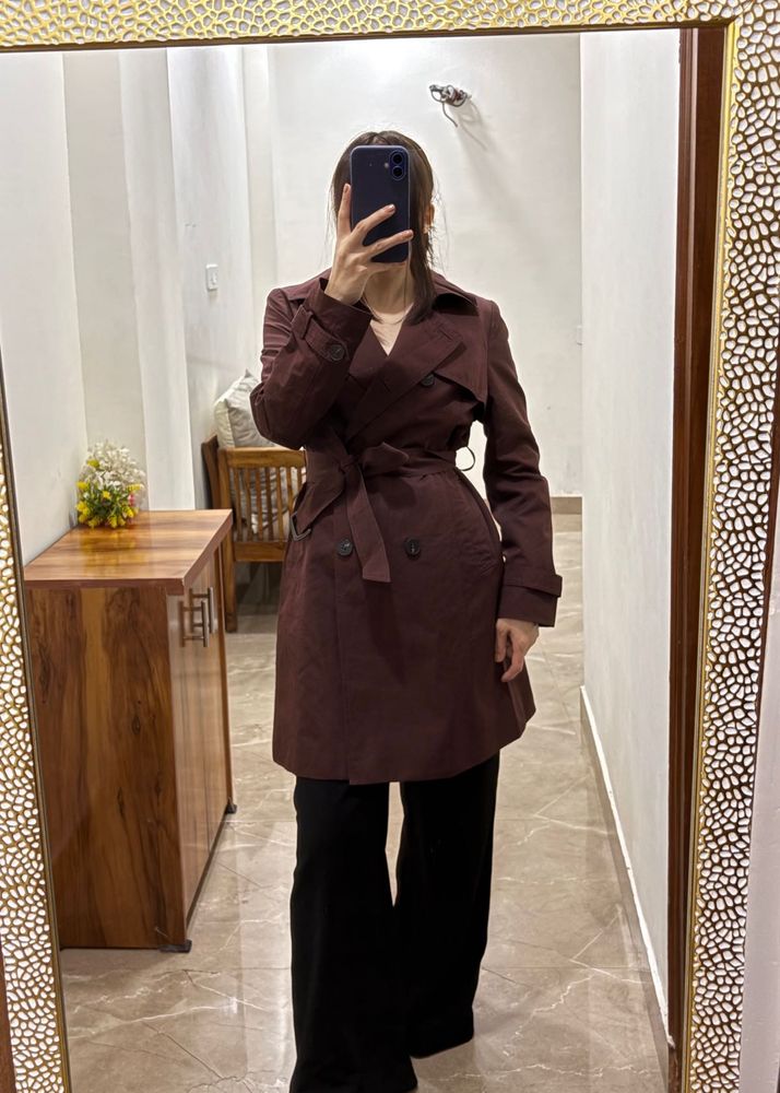 DOUBLE BREASTED BURGUNDY  TRENCH COAT