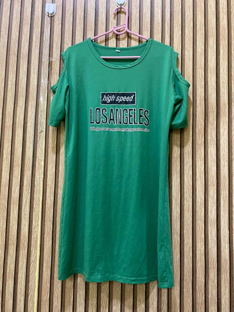 Green Los Angeles Cold Shoulder T-Shirt