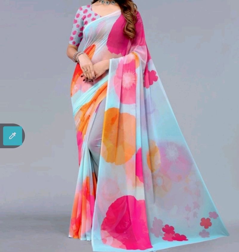 Digital Printed Saree With Unstitched Blouse Peice