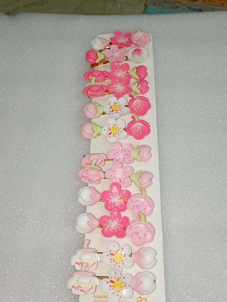 Cute Pink Flower Hair Clips Set pack of 12