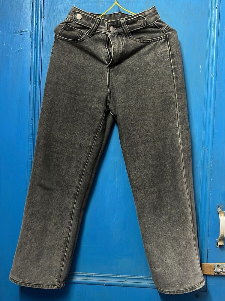Grey Washed Wide Leg Jeans