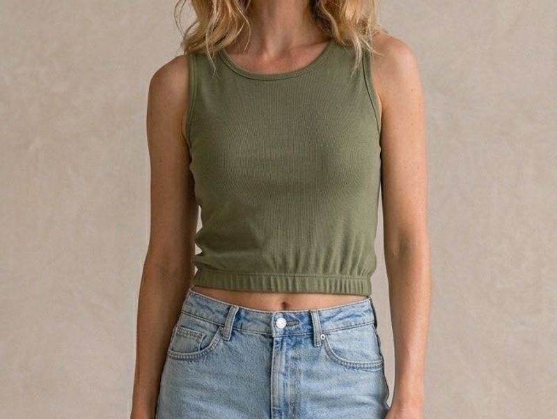 Olive Green Sleeveless Crop Top