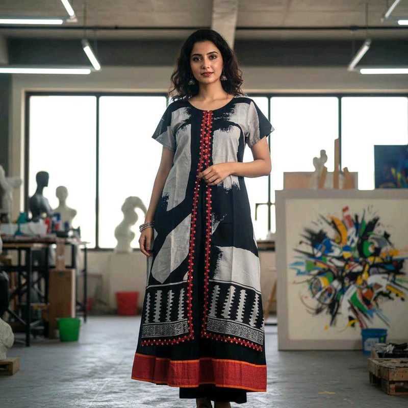 Boho Abstract Print kurta with jacket