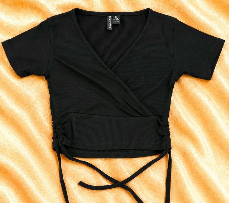 H&amp;M black wrap crop top