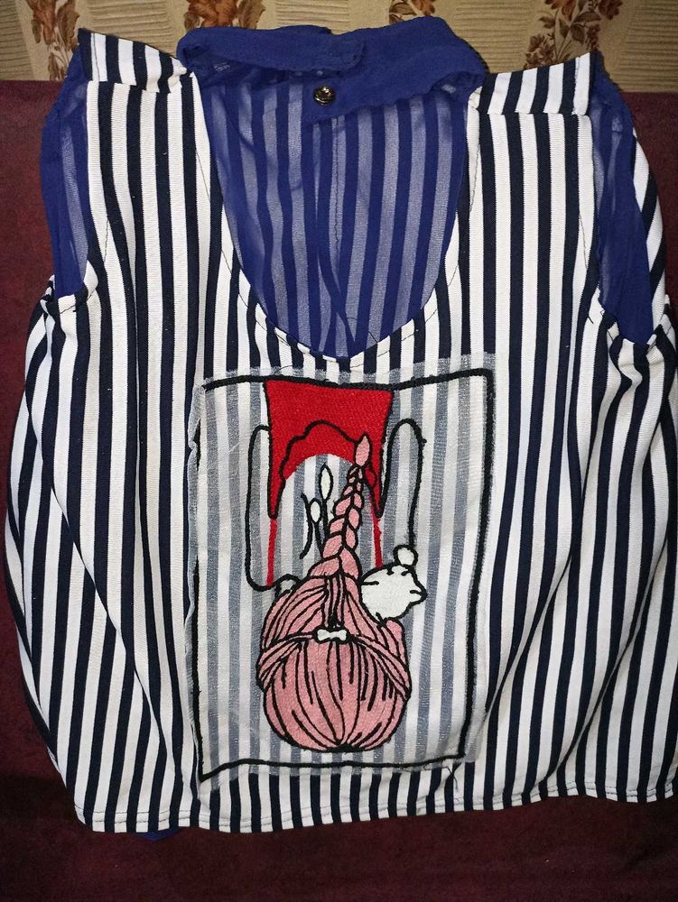 New Striped Embroidered Tunic Top