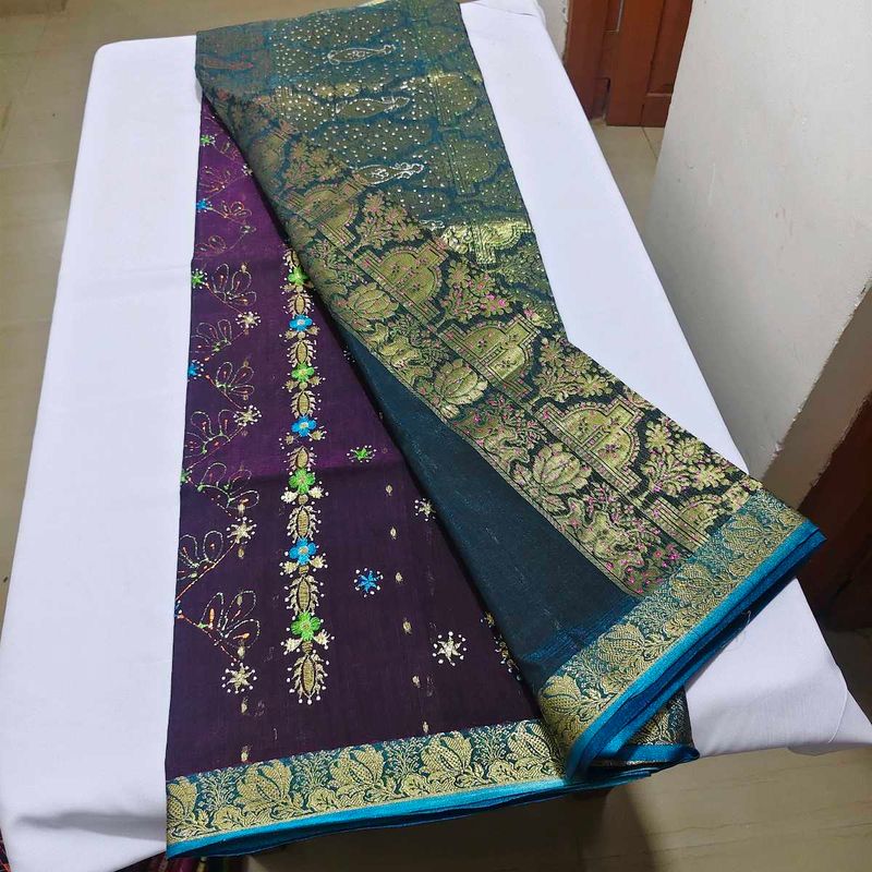Elegant Teal &amp; Purple Saree