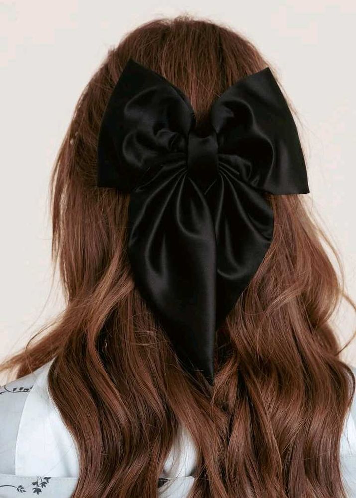Navy Satin Hair Bow &amp; Scrunchie Set