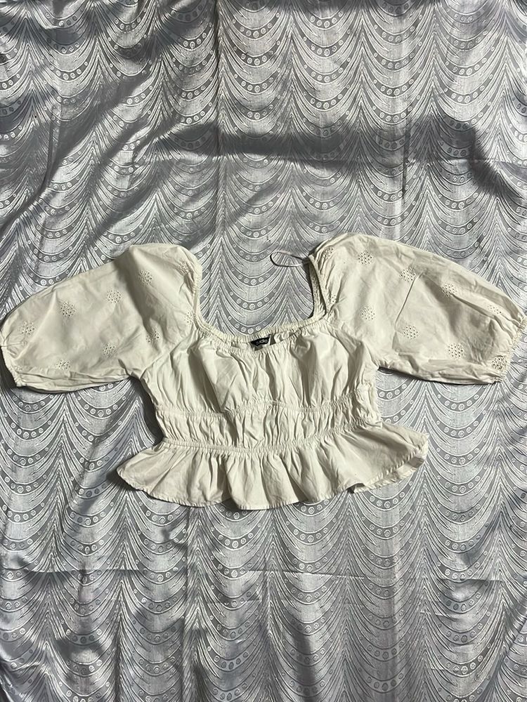 Chic Puff Sleeve Eyelet Top