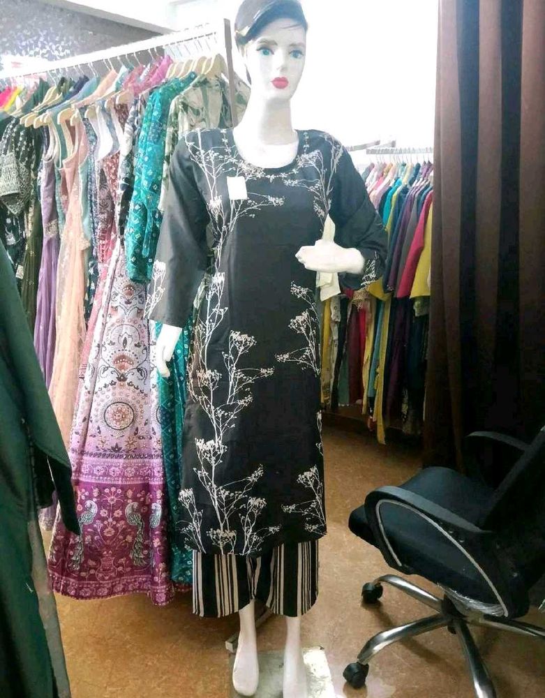 Stylish Black Kurta Set with White Print