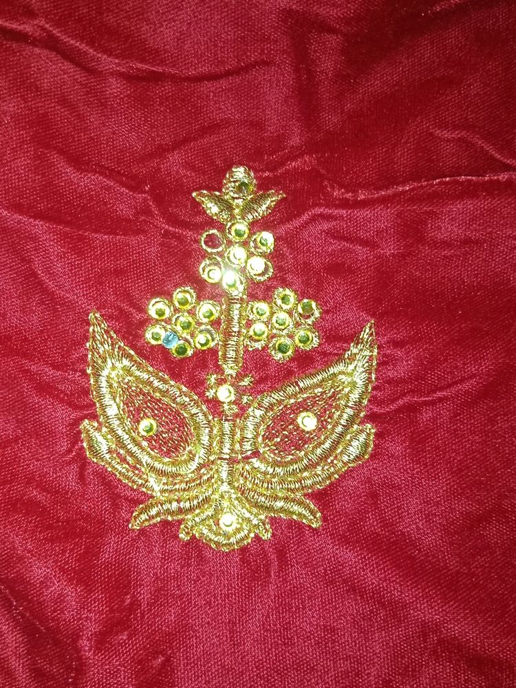 Maroon N Golden Colour Full Party Wear Net Saree With Beautiful Golden Border
