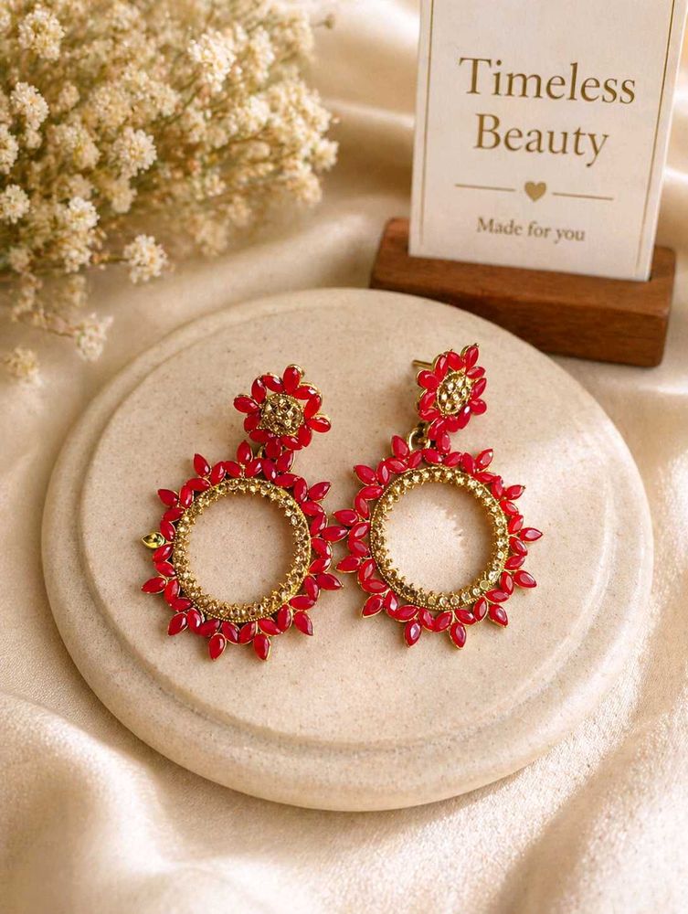 Stunning Red &amp; Gold Hoop Earrings