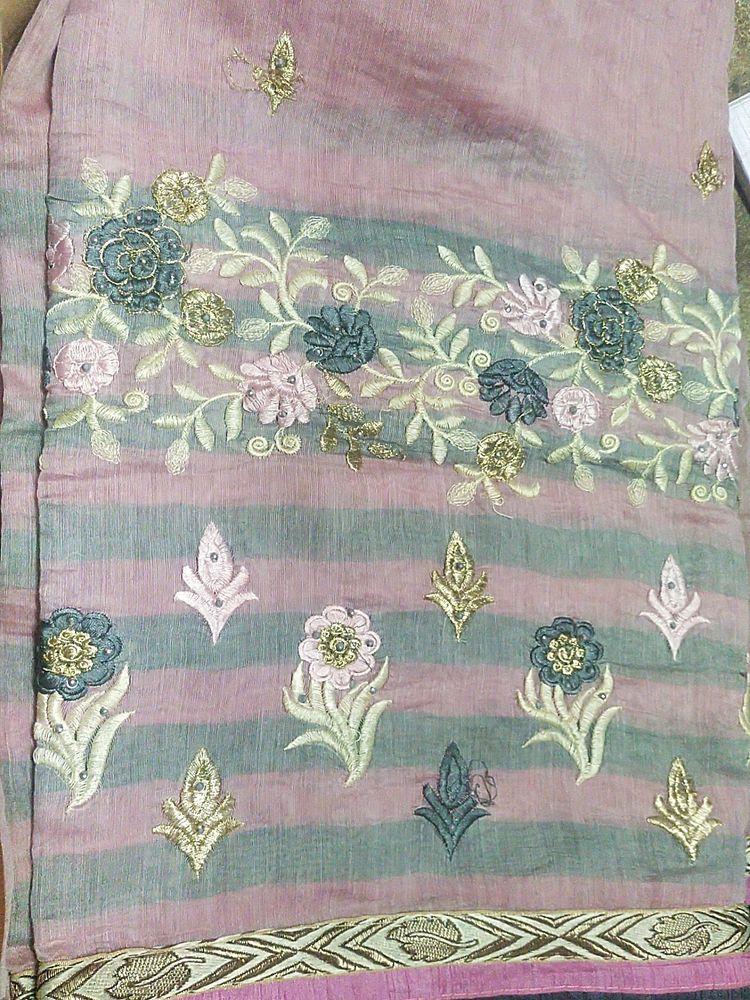 Baby Pink Gray Cotton Saree Like New No Blouse