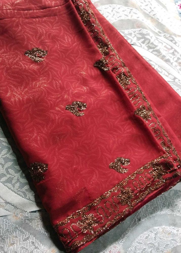 Chatpata 90's Red Saree with Embellished Border