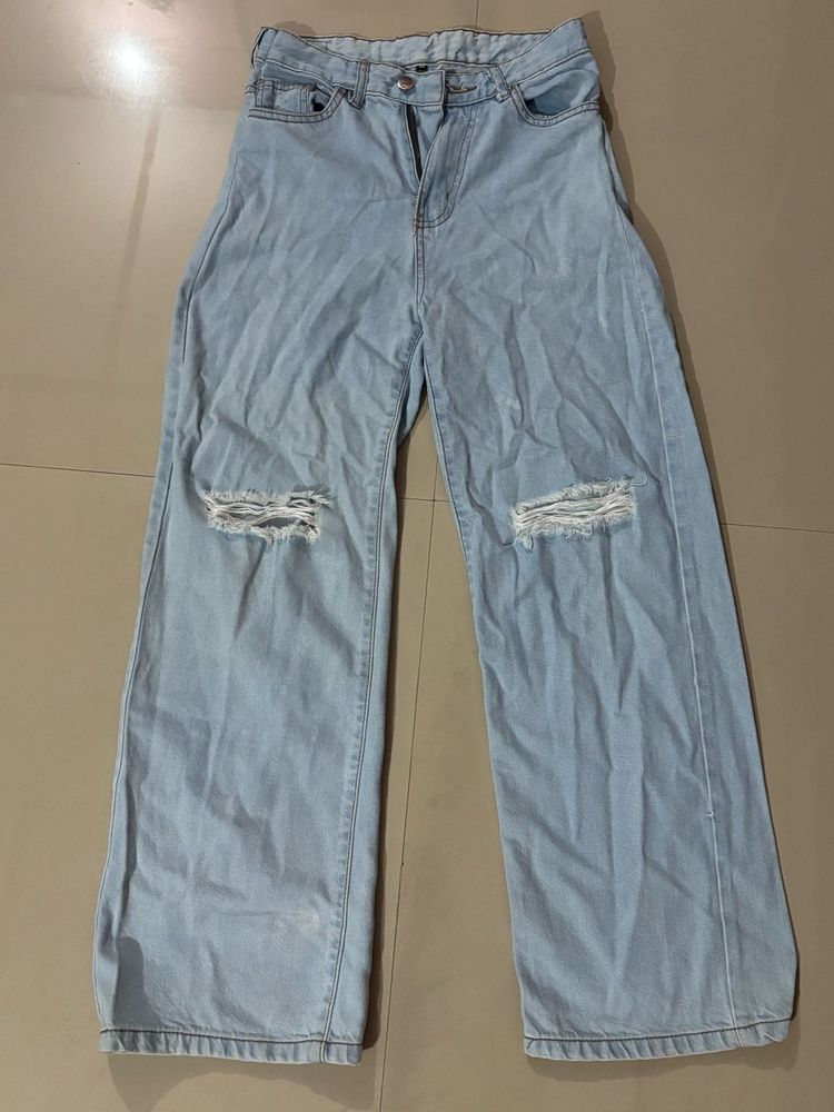 Light Wash Wide Leg Ripped Jeans