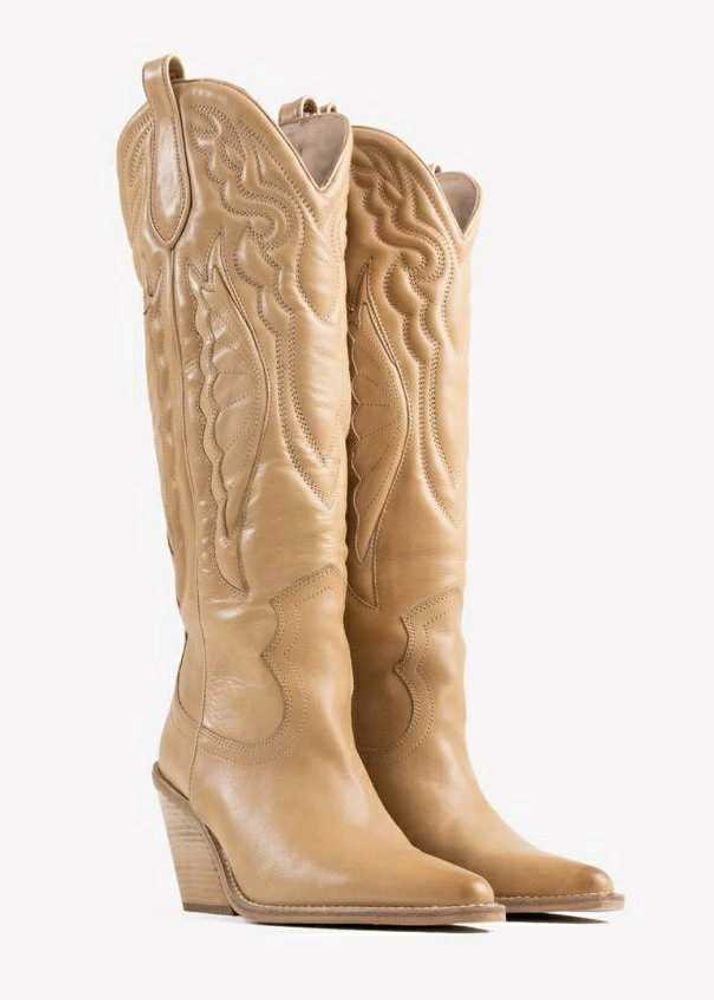 Tan Leather Western Cowboy Boots