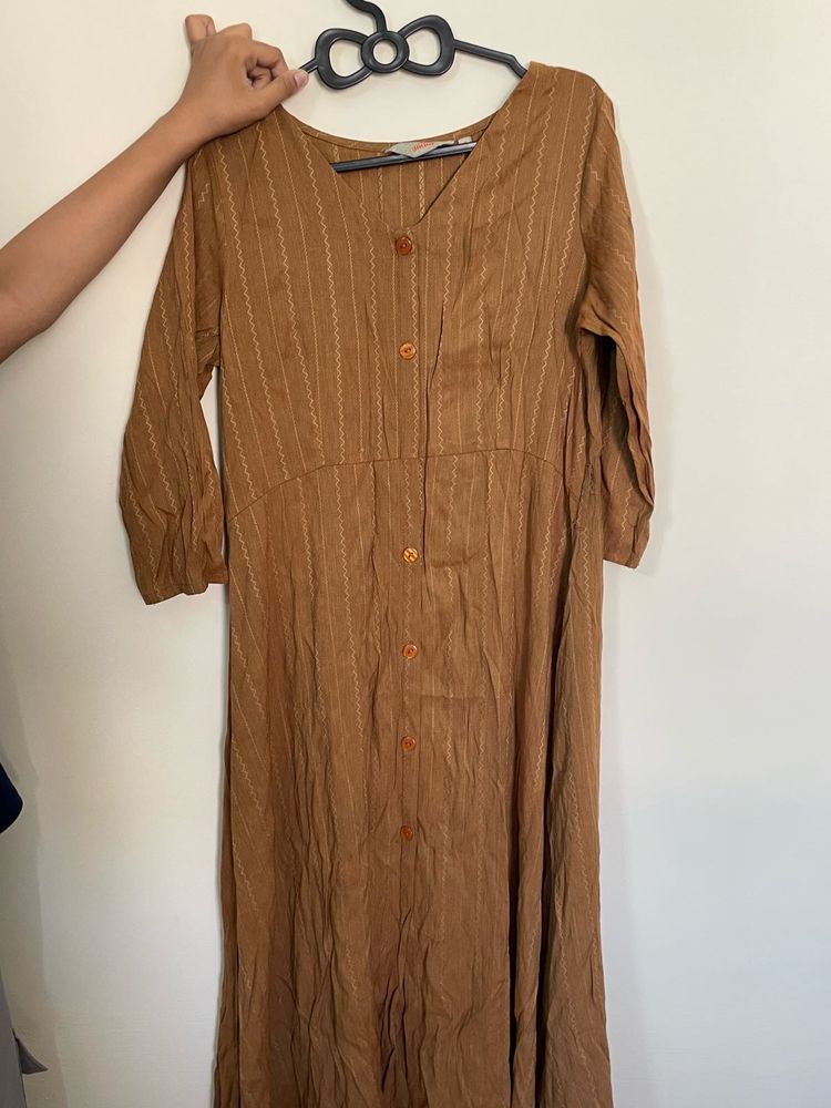 Flowy Brown Striped Button-Down Dress
