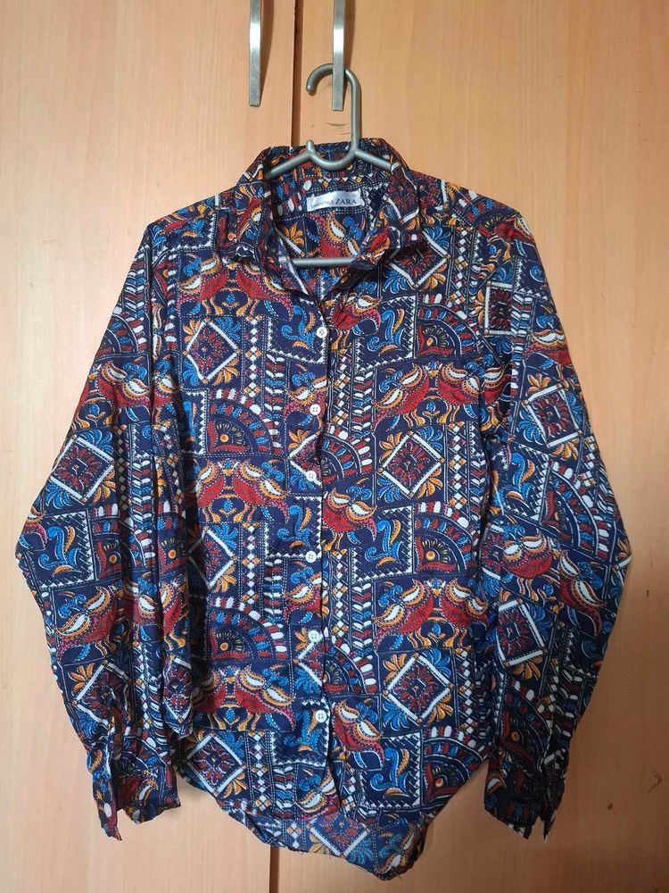Boho Print Long Sleeve Button-Up Shirt