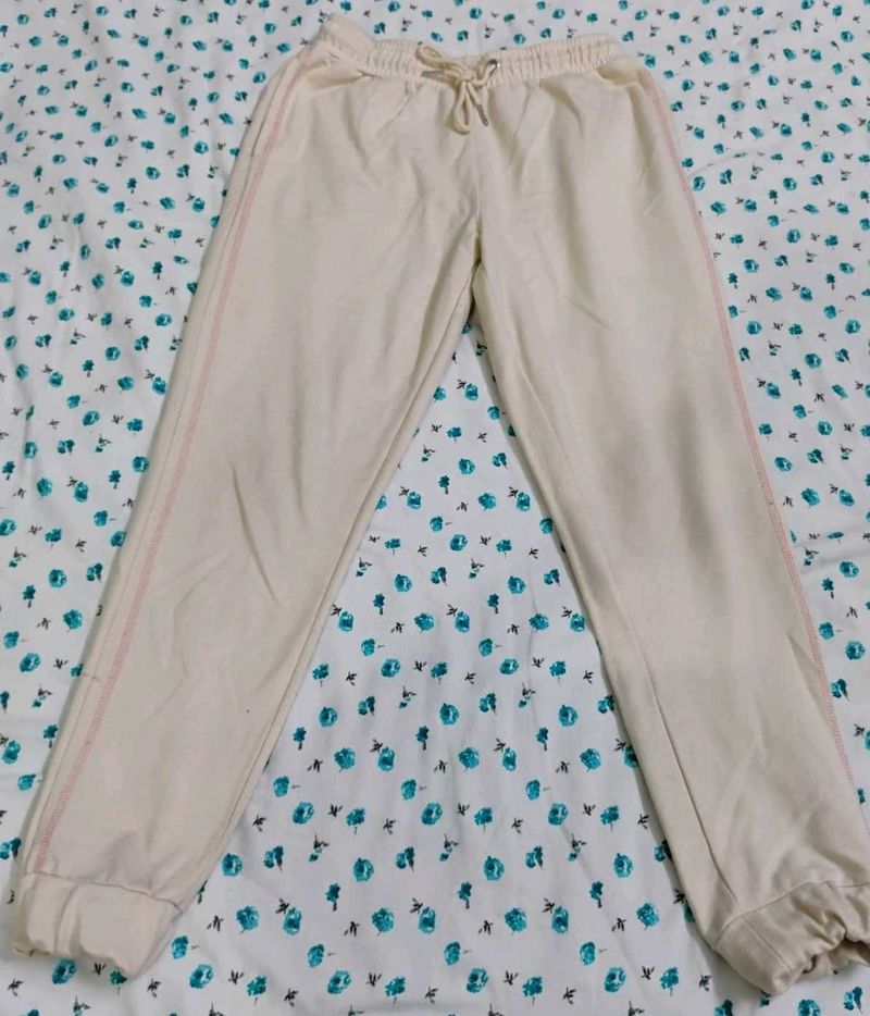Cream Joggers with Pink Stripe Detail
