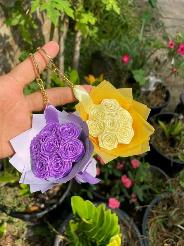 2 combo Mini Rose Bouquet Keychain