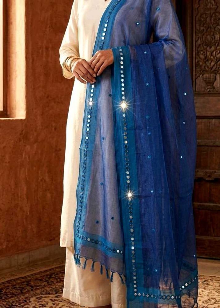 Royal Blue Mirror Work Tissue Dupptta 💙