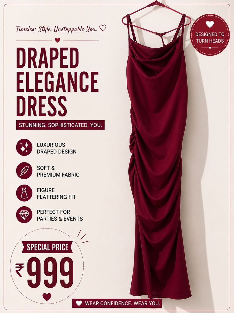 Elegant Draped Burgundy Dress