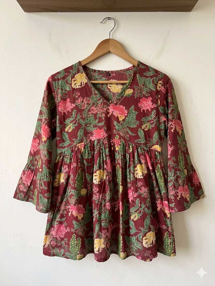 Maroon Floral Print Kurta
