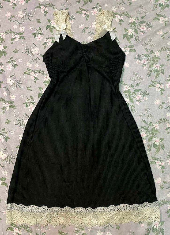 Black Lace Trim Cami Night dress