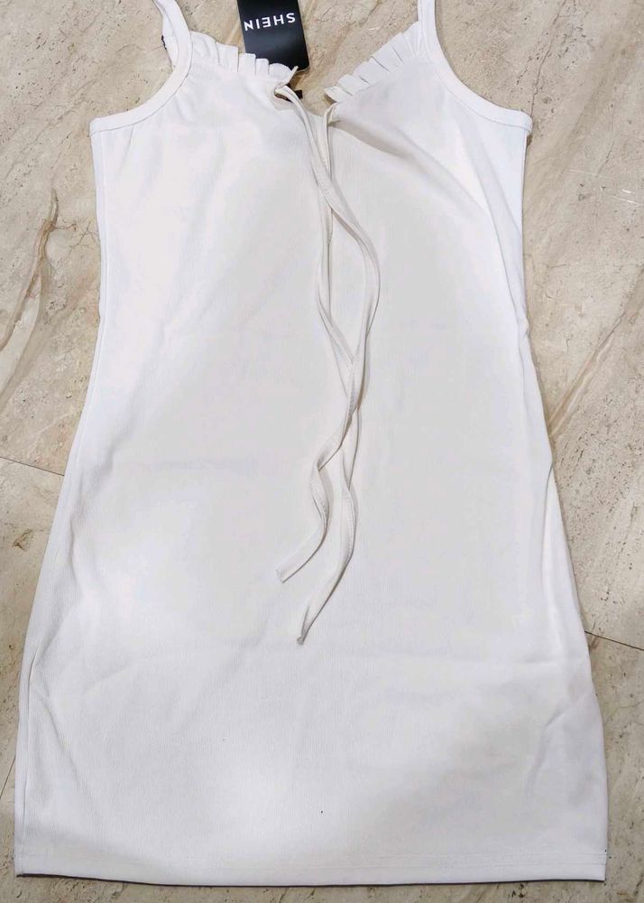 White Ribbed Mini Dress