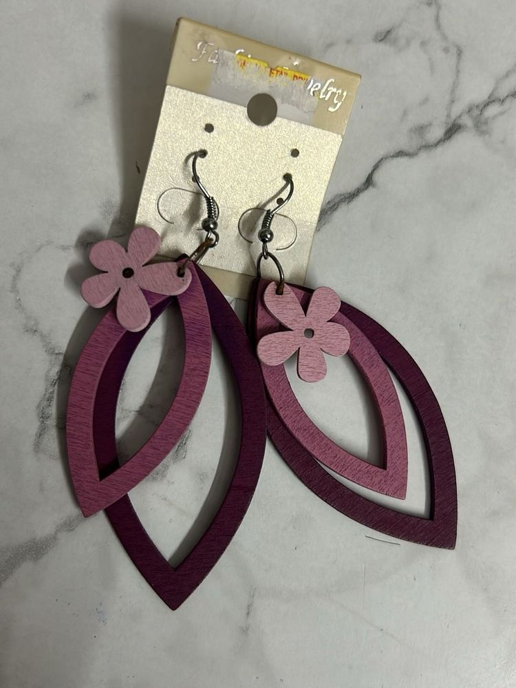 Wooden Floral Leaf Earrings