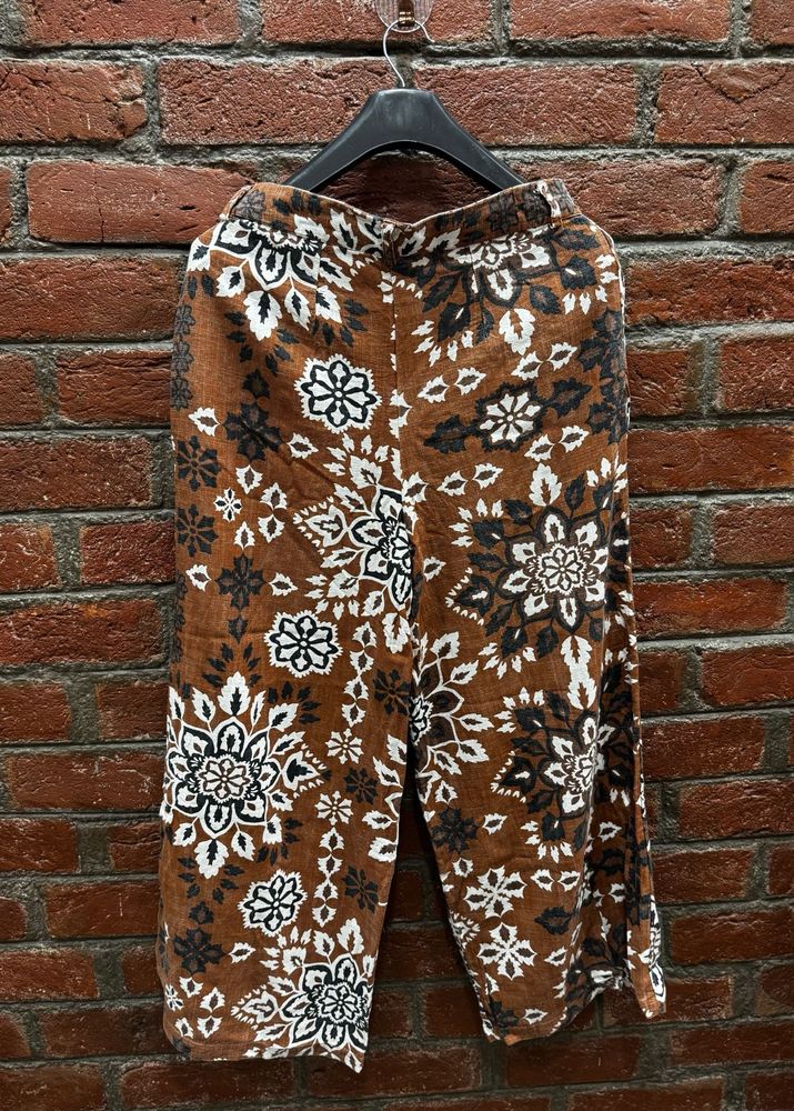 Brown Floral Print Palazzo Pants