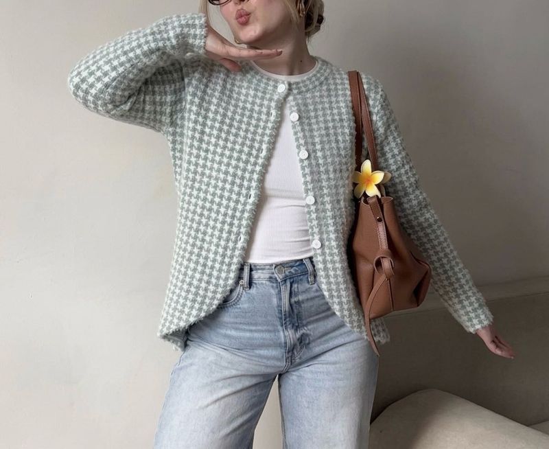 Houndstooth Knit Cardigan