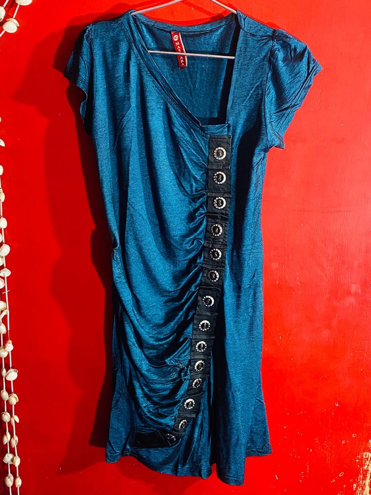 party wear Teal Dress with Button Detail