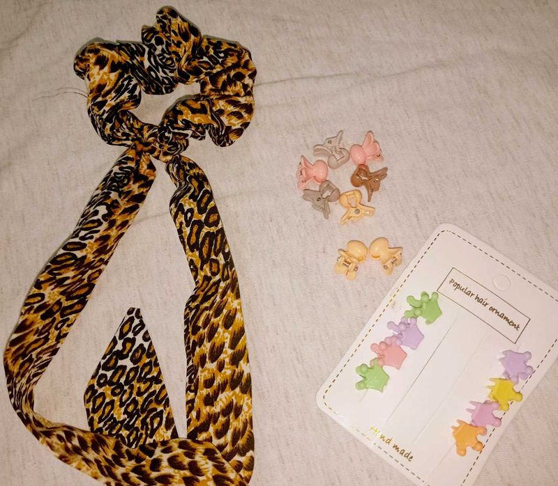 COMBO Of Mini Clutchers &amp; Polka Leopard  Scrunchie