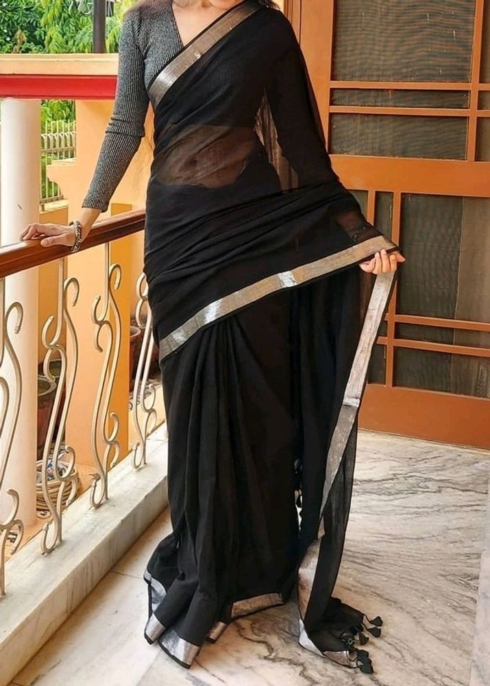 Mesmerizing Black With Silver Border And Tassels.