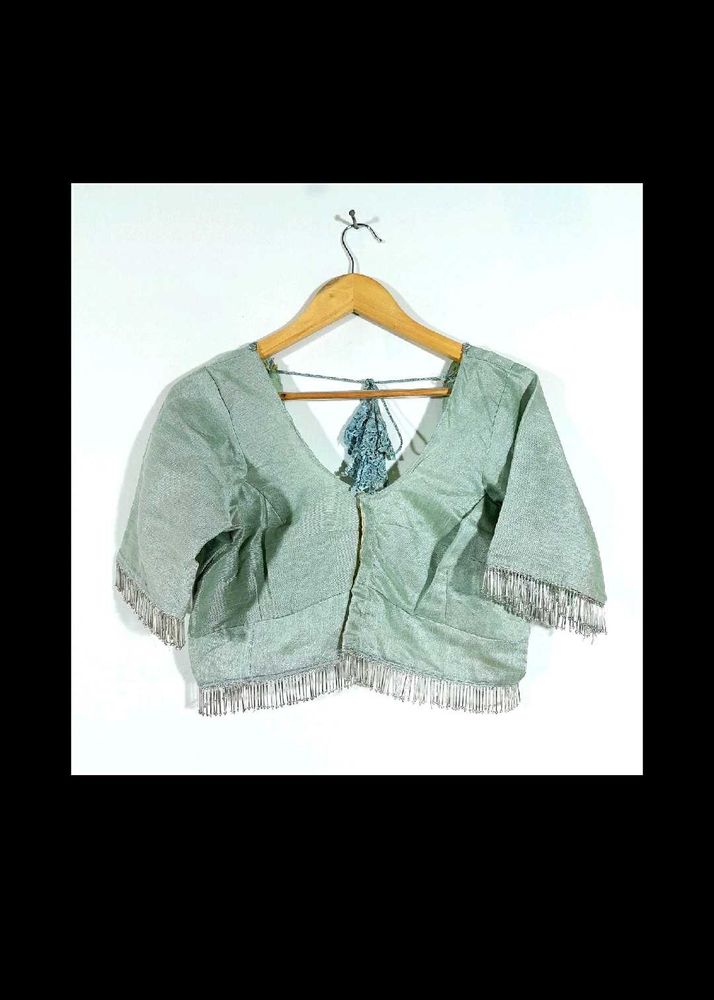 Elegant Silver Fringed Ethnic Blouse