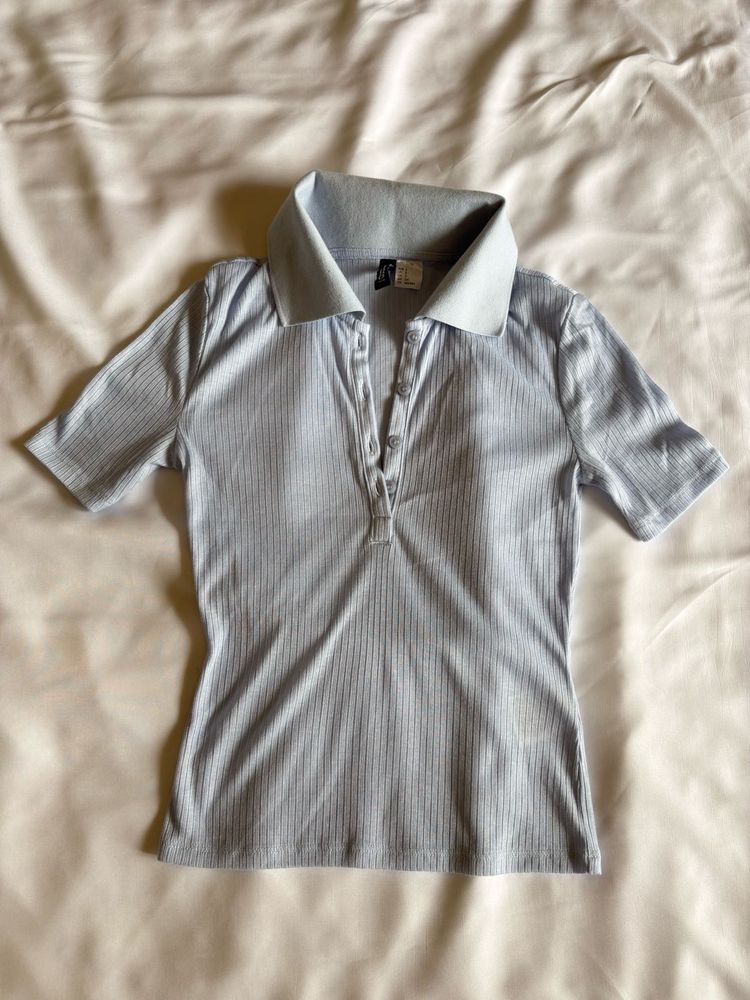 H&amp;M baby Blue Ribbed Polo Top