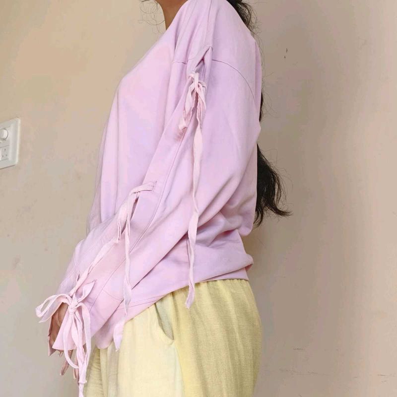 Pink Sweatshirt with Tie Sleeves