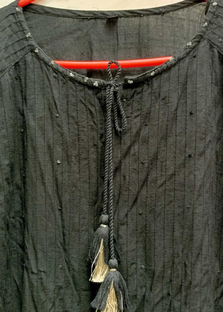 Black Kurta Top with Embellished Neckline