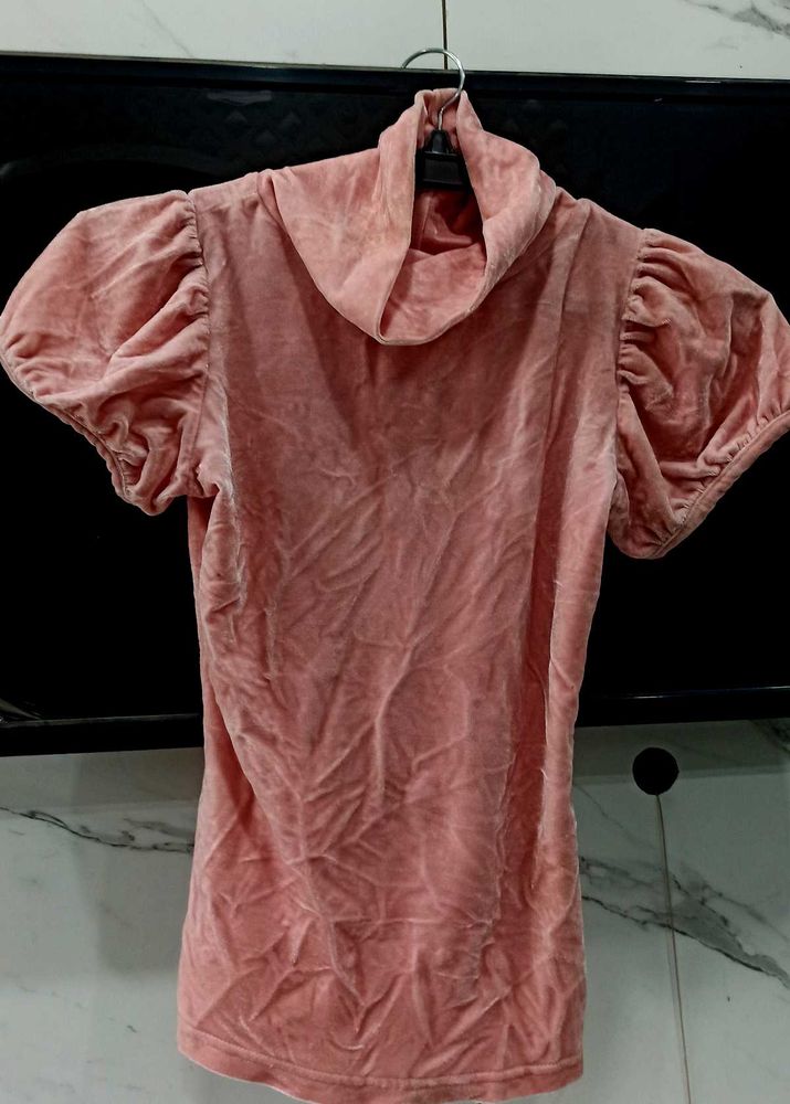 Pink Velvet Puff Sleeve Top