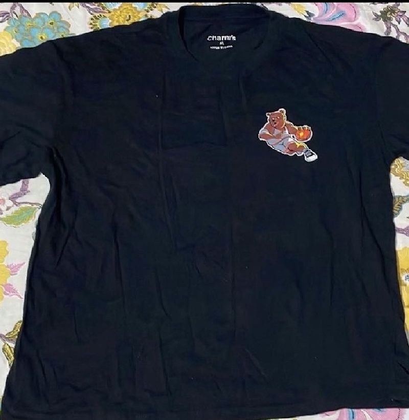 Black T-Shirt with Bear Graphic