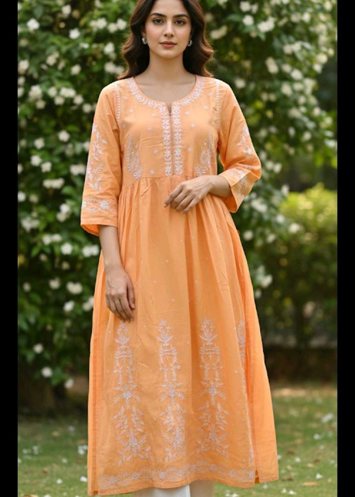 Elegant Peach Embroidered Kurta