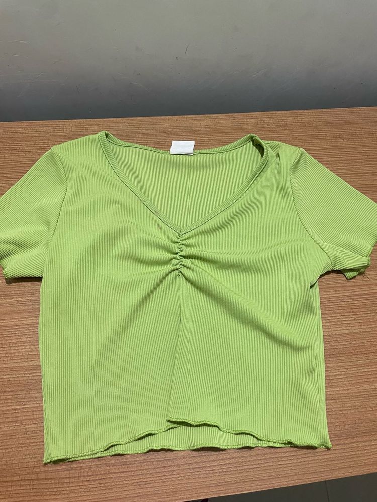 Green V-Neck Crop Top